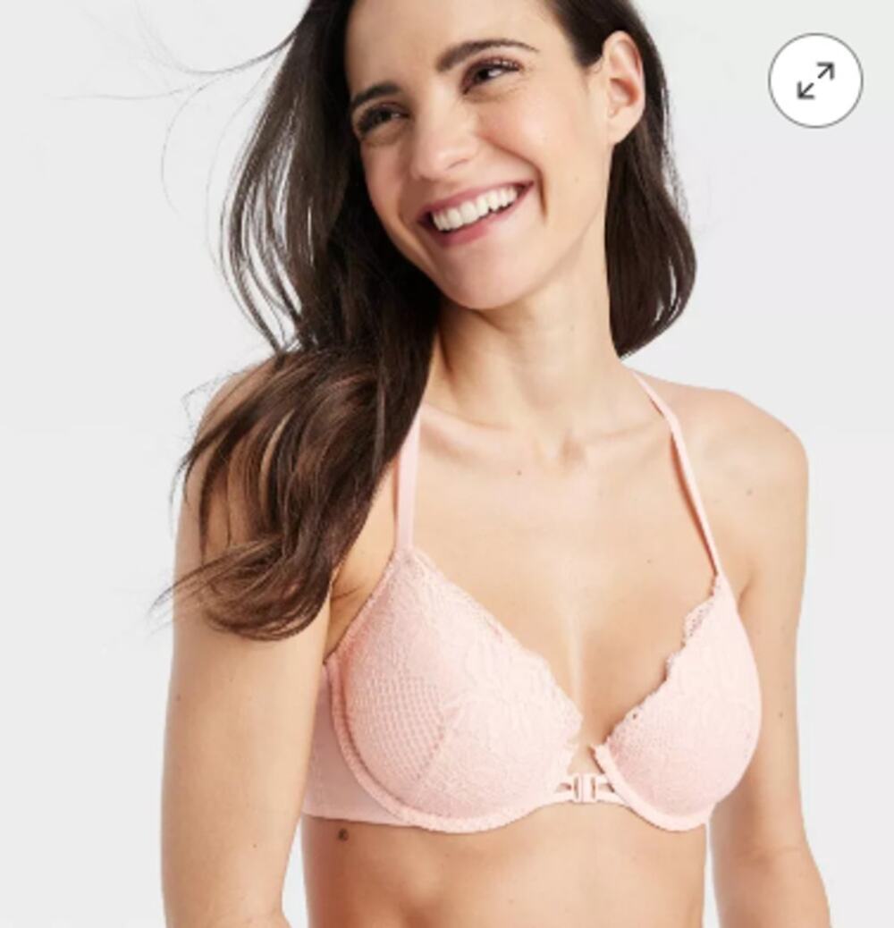 Auden Fishnet Lace Lightly Lined Demi Coverage Racerback Bra Soft Pink 34A NWT